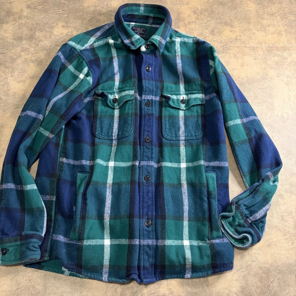 Abercrombie & Fitch Flannel Shirt Mens Size M Green Blue Plaid‎ Shacket